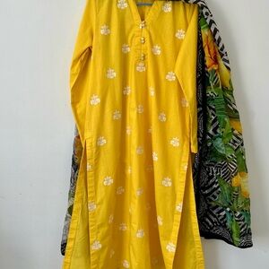 Yellow Floral Embroidered Kurta